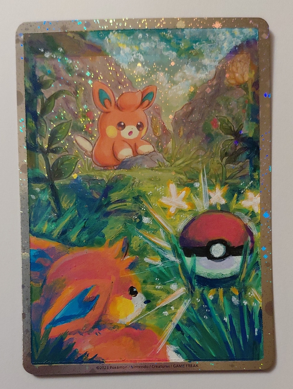 Pawmi Hand-painted Altered Pokemon Card - Cosmos Holo